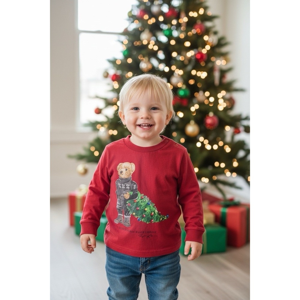 Baby 6m POLO RALPH LAUREN Red Long Sleeved Polo Bear T-Shirt 6 Months Boys Girls